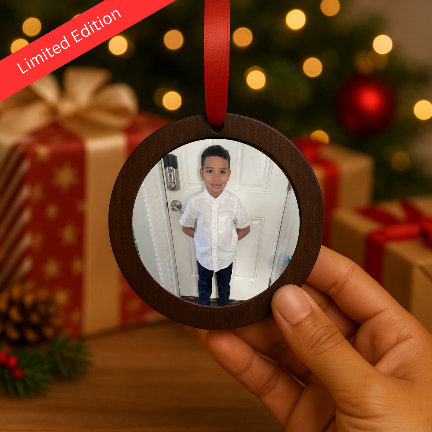 Limited Edition Custom Mahogany Wooden Ornament with Custom Magnet