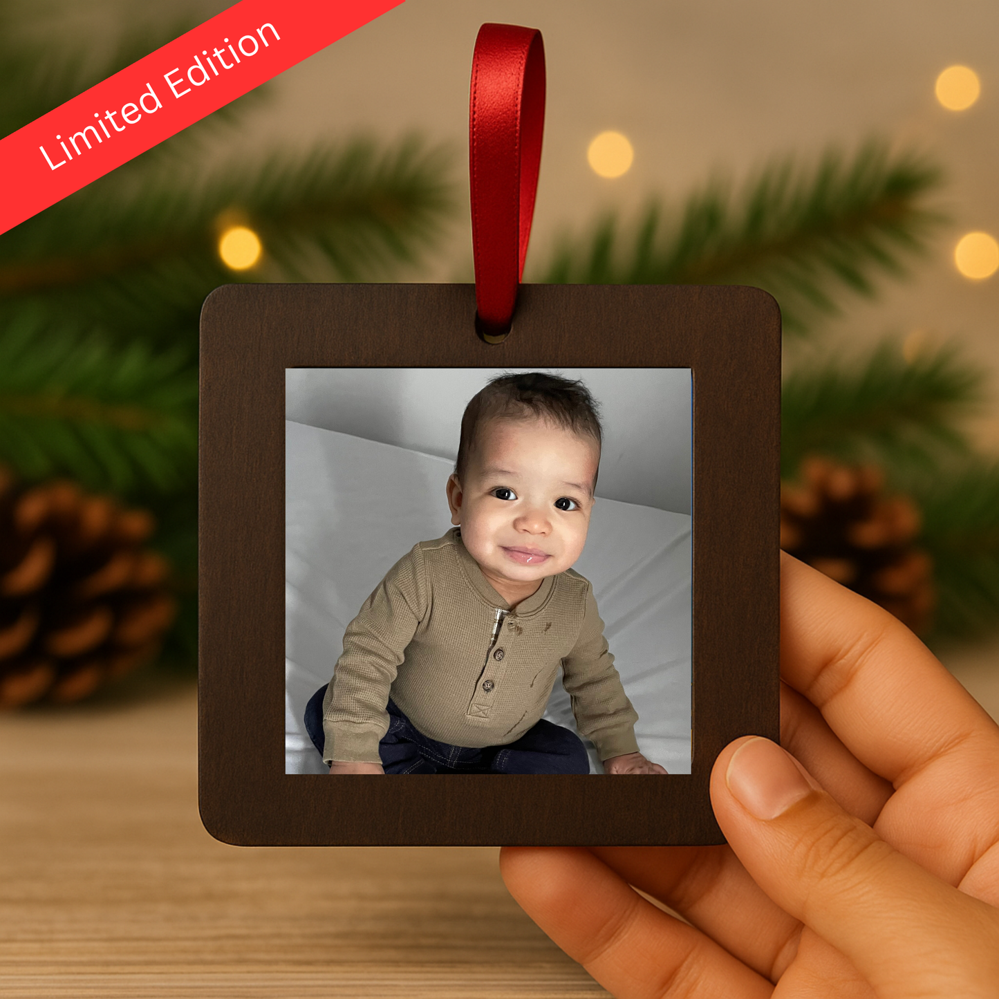 Limited Edition Mahogany Wooden Ornament with Custom Magnet