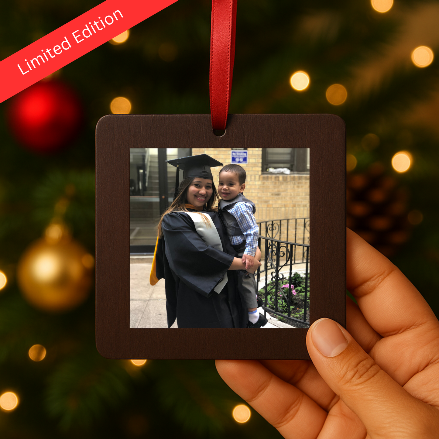 Limited Edition Mahogany Wooden Ornament with Custom Magnet