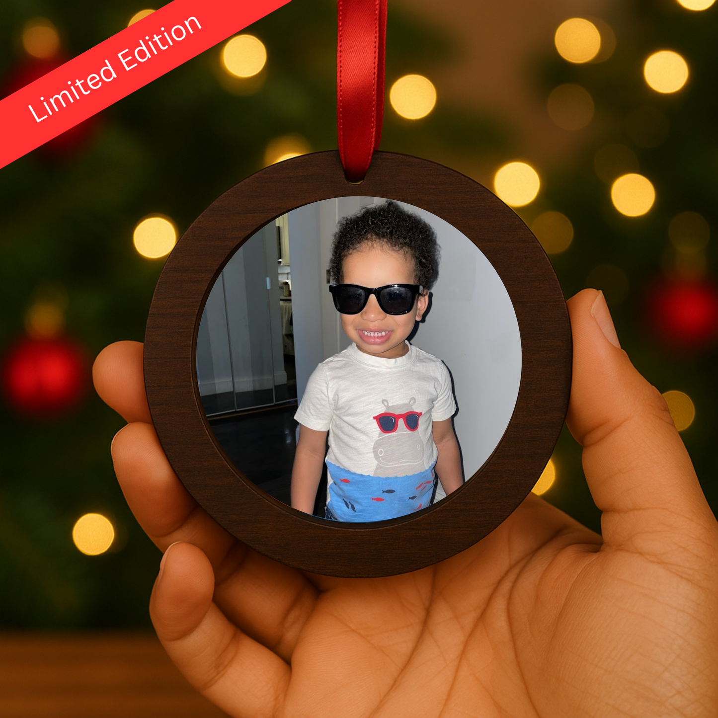 Limited Edition Custom Mahogany Wooden Ornament with Custom Magnet