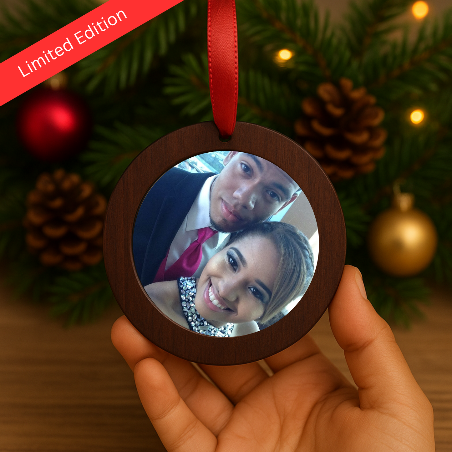 Limited Edition Custom Mahogany Wooden Ornament with Custom Magnet