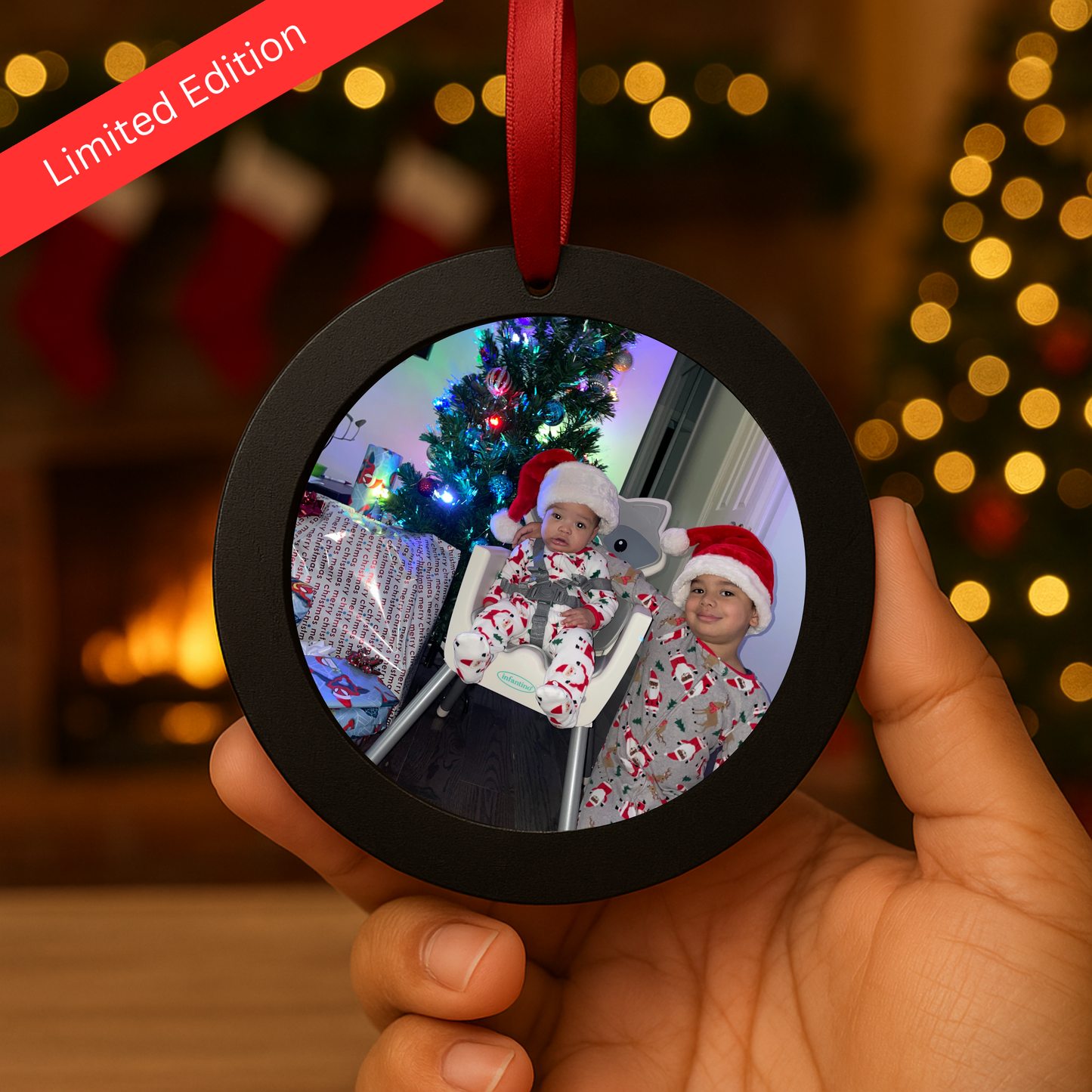 Limited Edition Black Wooden Ornament with Custom Magnet