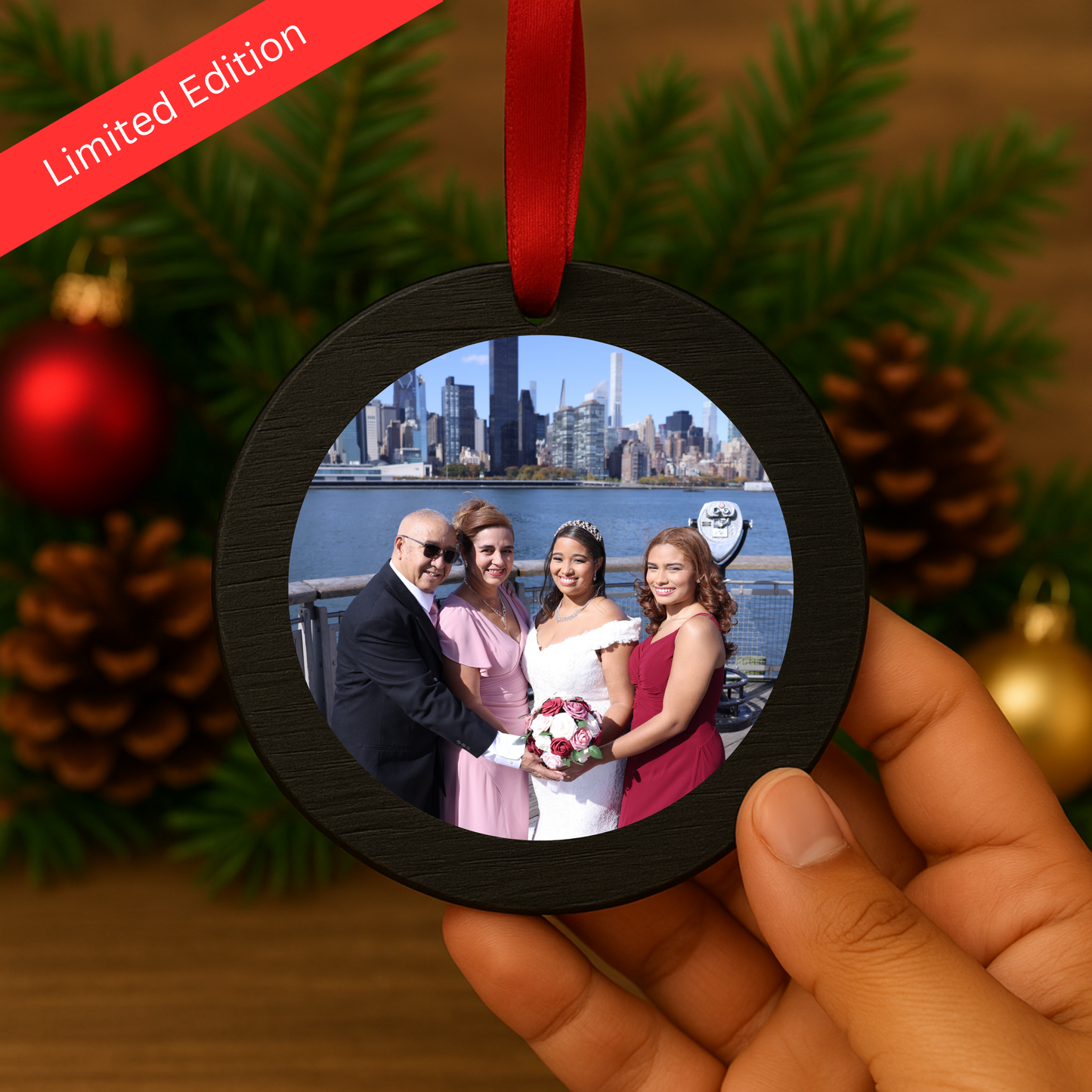 Limited Edition Black Wooden Ornament with Custom Magnet